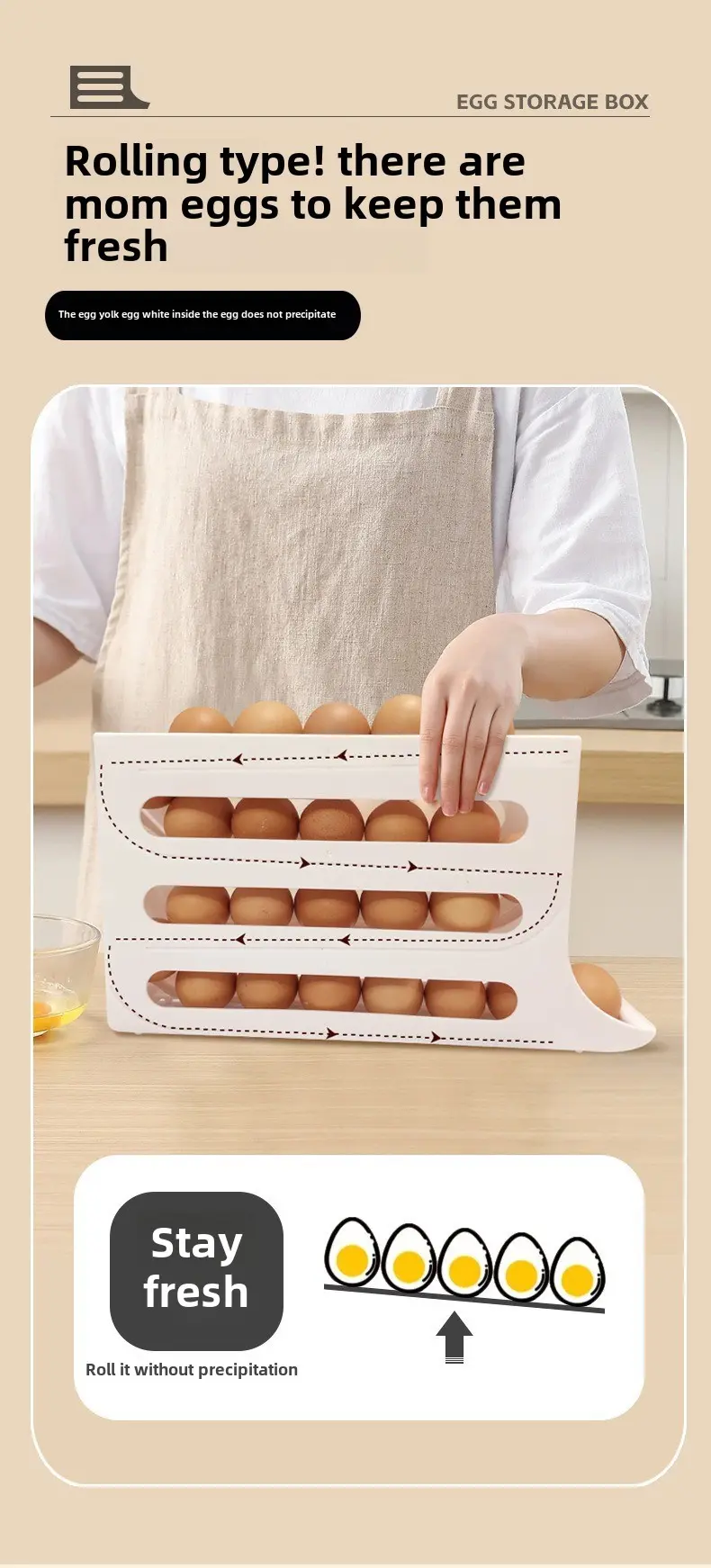 Rolling egg storage box Kitchen multi-layer automatic egg roller refrigerator side door egg storage box kitchen items