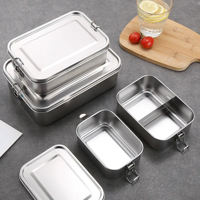 304 stainless steel lunch box with bento crisper sealed storage box leak-proof square box food storage containers