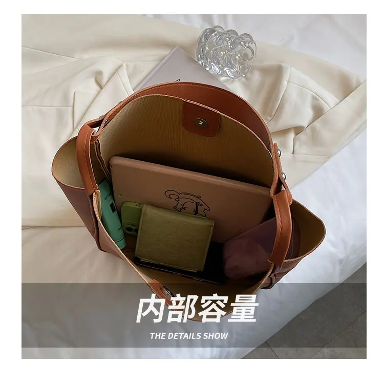 Simple stylish retro women's bag new large capacity shoulder bag underarm bag Japanese texture commuter bucket bag