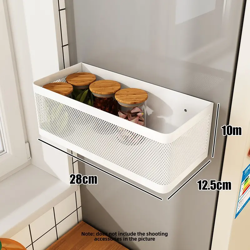 Kitchen shelf side storage Refrigerator side magnetic plastic wrap bag storage box Seasoning storage shelf free of holes
