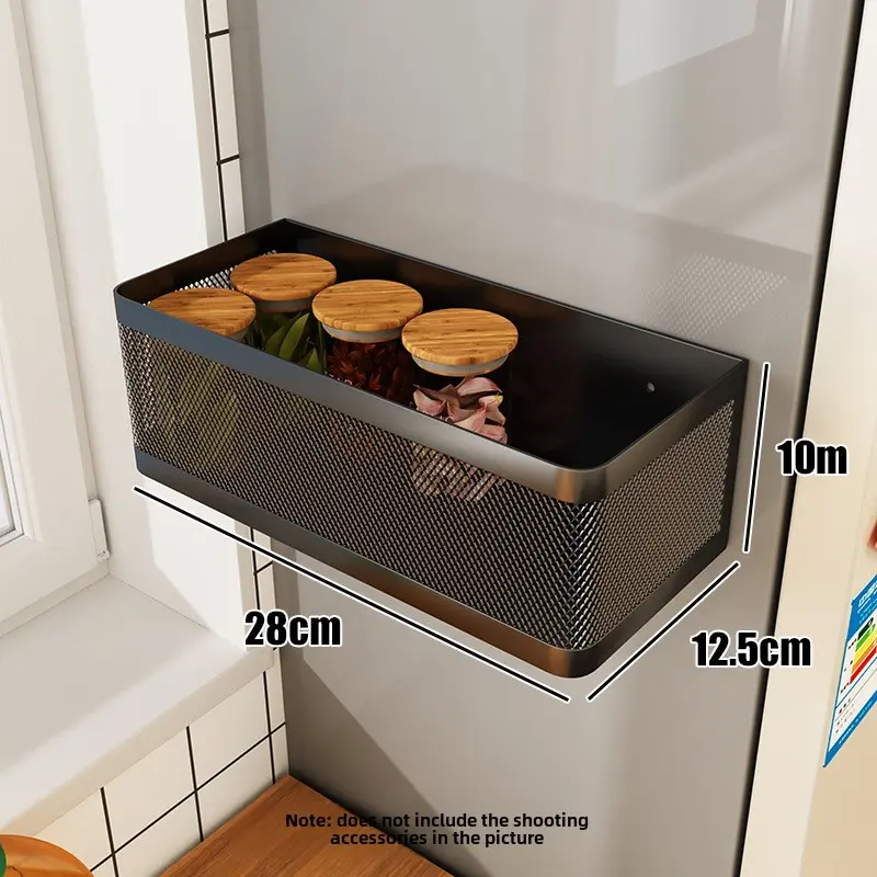Kitchen shelf side storage Refrigerator side magnetic plastic wrap bag storage box Seasoning storage shelf free of holes