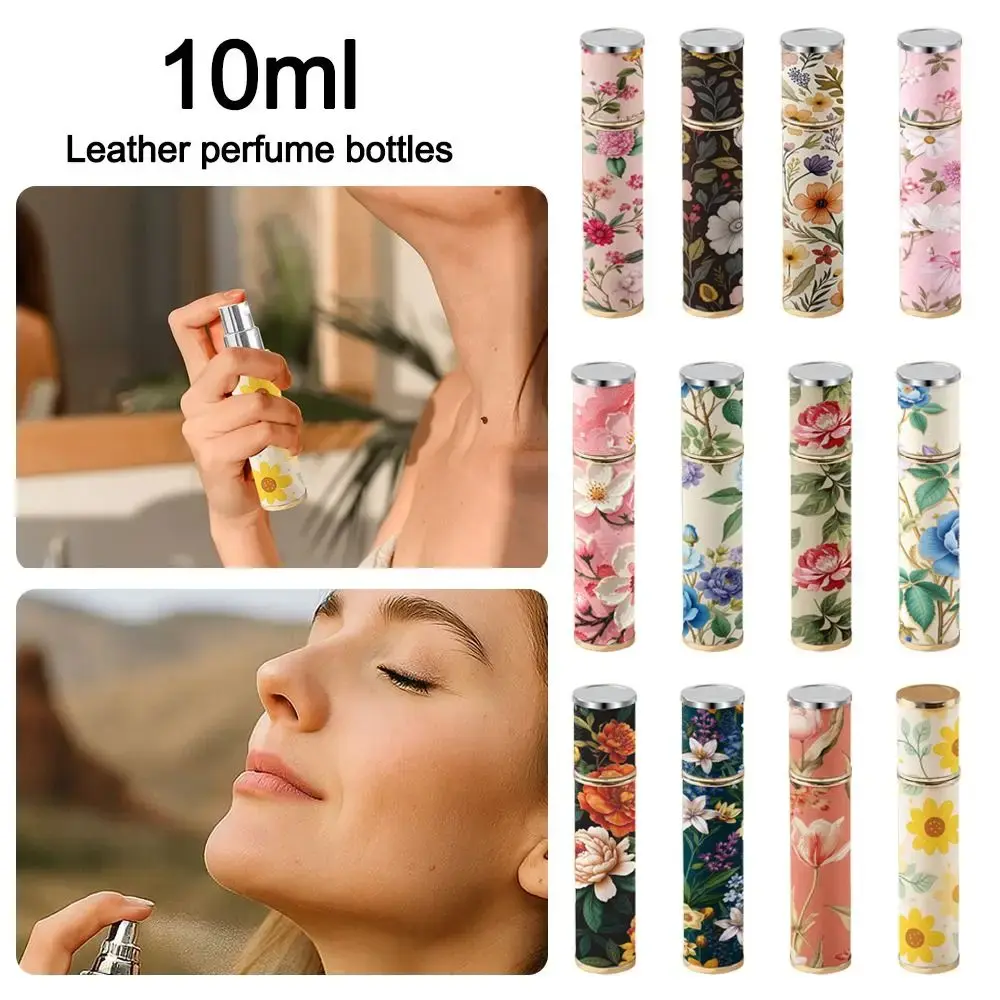 Fashion PU Leather Perfume Bottle 10ml Floral Cosmetic Container Leak-proof Empty Perfume Atomizer Bottle for Travel