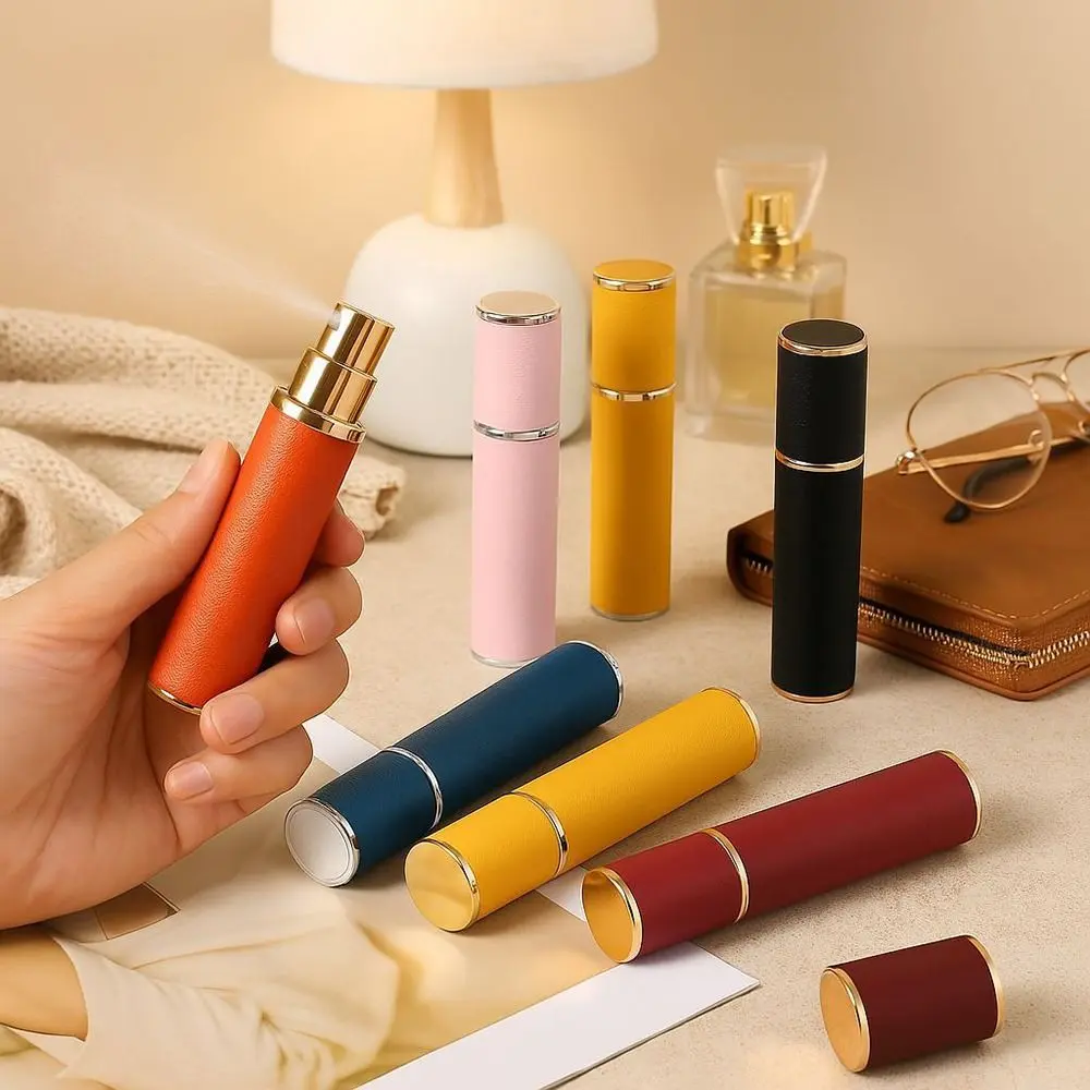 Fashion PU Leather Perfume Bottle 10ml Floral Cosmetic Container Leak-proof Empty Perfume Atomizer Bottle for Travel
