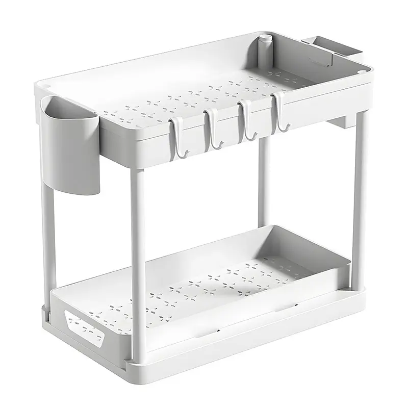 Double-layer multi-functional plastic shelving kitchen floor shelving bathroom sink pull-out removable and washablestorage shelf