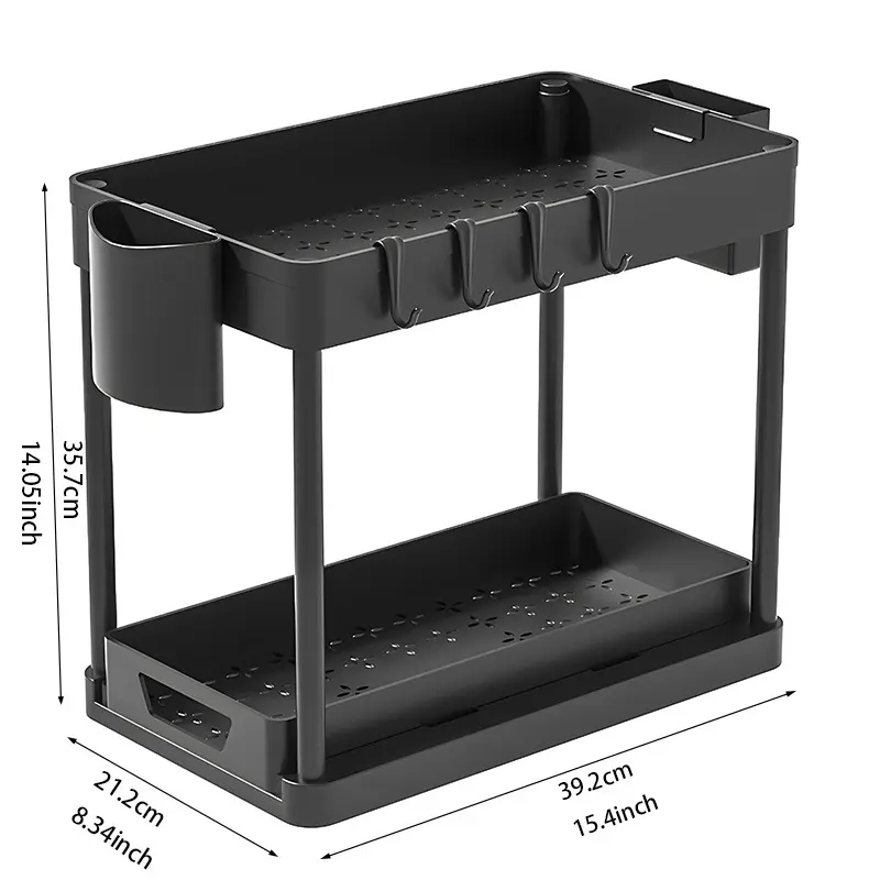 Double-layer multi-functional plastic shelving kitchen floor shelving bathroom sink pull-out removable and washablestorage shelf