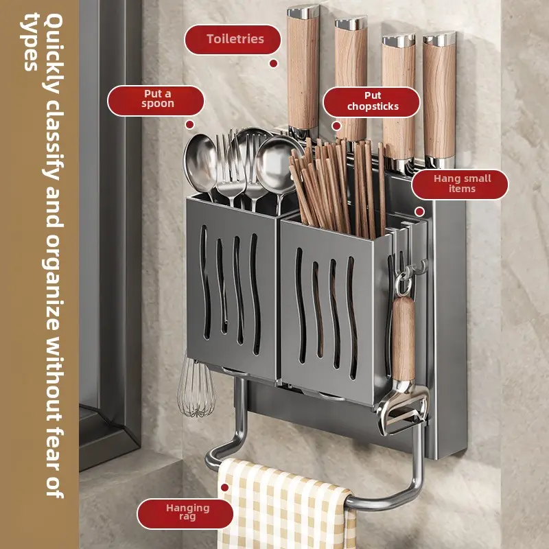 Kitchen knife holder chopsticks cylinder chopsticks spoon wall hanging chopsticks bucket in one storage and finishing utensils