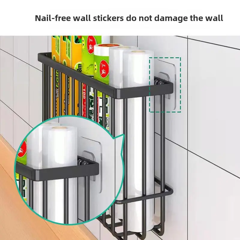 Kitchen refrigerator magnetic storage shelf storage bag paper towel accessories Punch free side seasoning plastic wrap storage