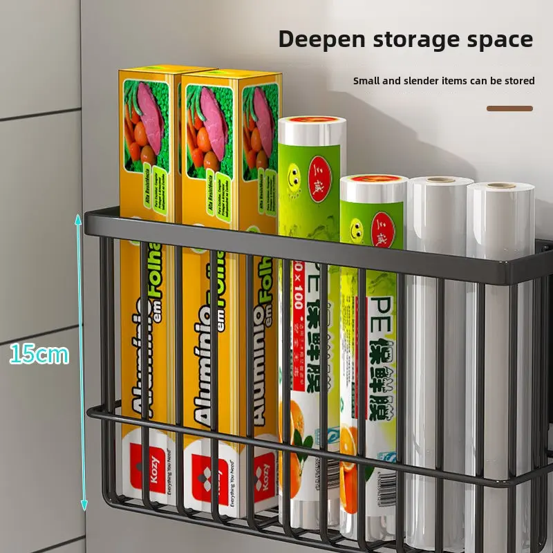 Kitchen refrigerator magnetic storage shelf storage bag paper towel accessories Punch free side seasoning plastic wrap storage