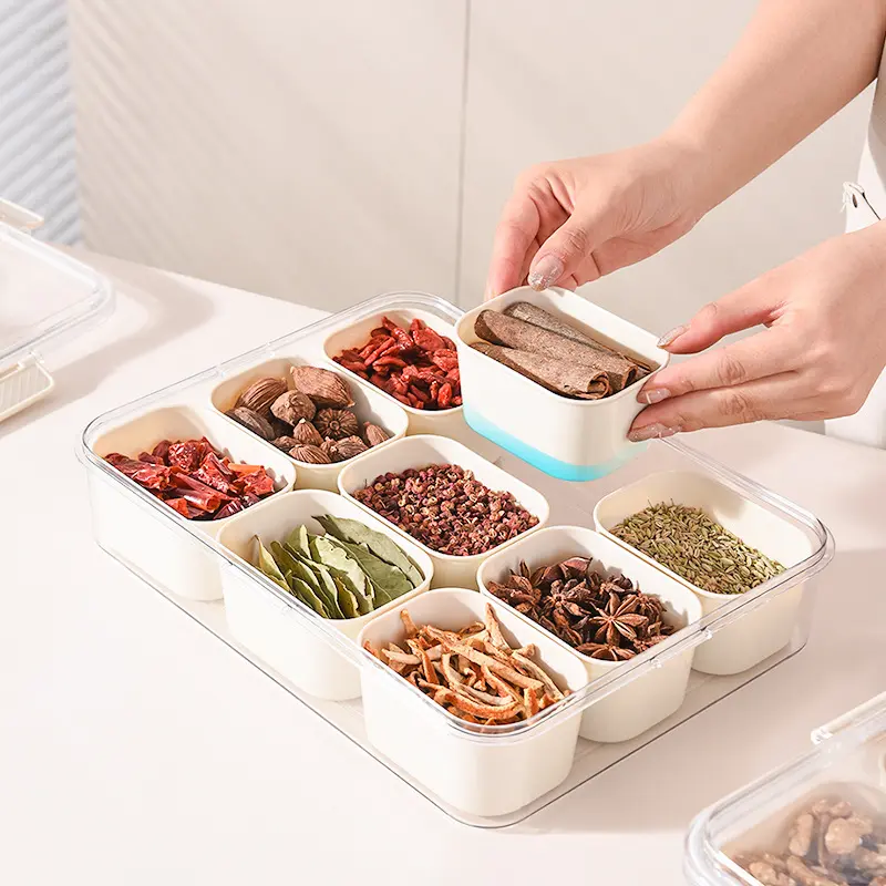 Nine-compartment refrigerator crisper kitchen seasoning box Food-grade sealed food storage box Ingredients box  food container