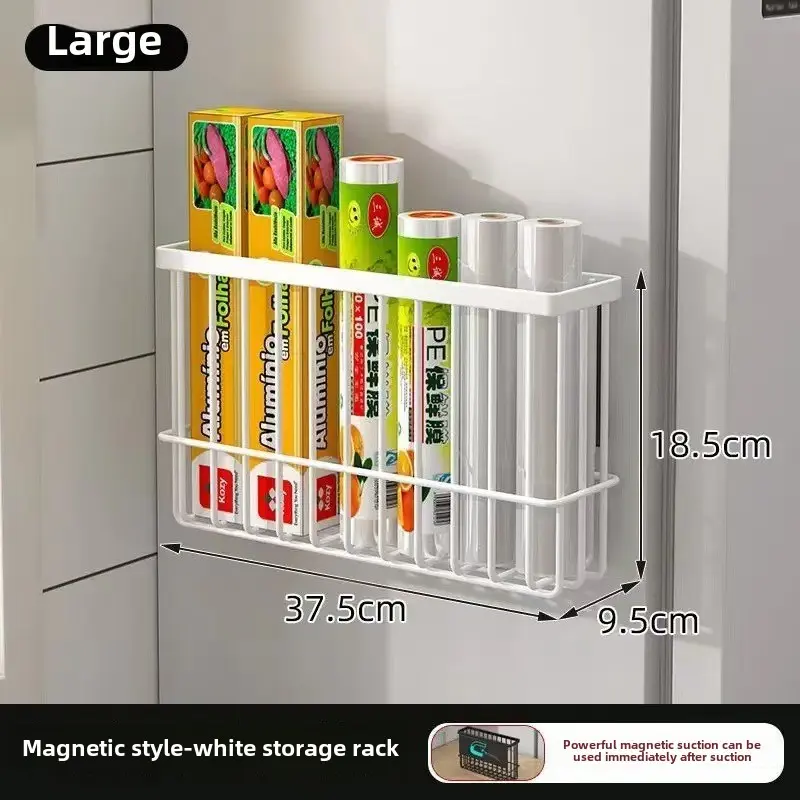 Kitchen refrigerator magnetic storage shelf storage bag paper towel accessories Punch free side seasoning plastic wrap storage