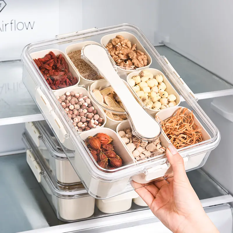 Nine-compartment refrigerator crisper kitchen seasoning box Food-grade sealed food storage box Ingredients box  food container