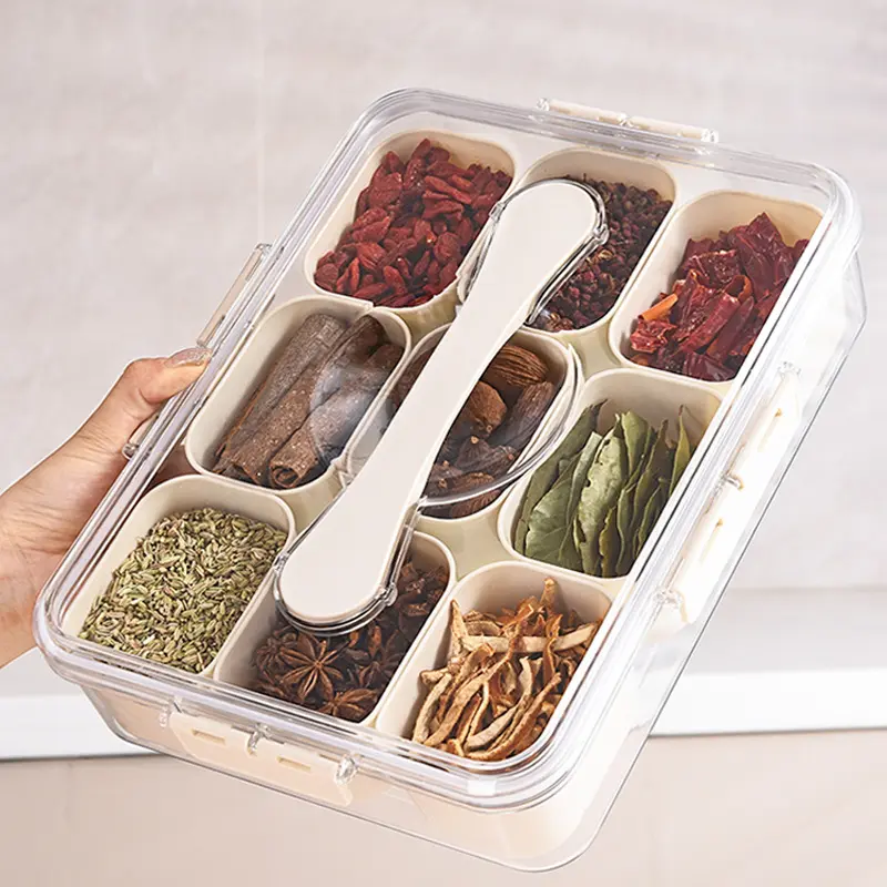 Nine-compartment refrigerator crisper kitchen seasoning box Food-grade sealed food storage box Ingredients box  food container