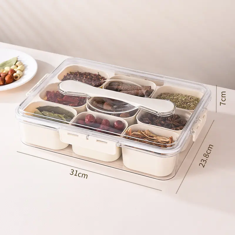 Nine-compartment refrigerator crisper kitchen seasoning box Food-grade sealed food storage box Ingredients box  food container