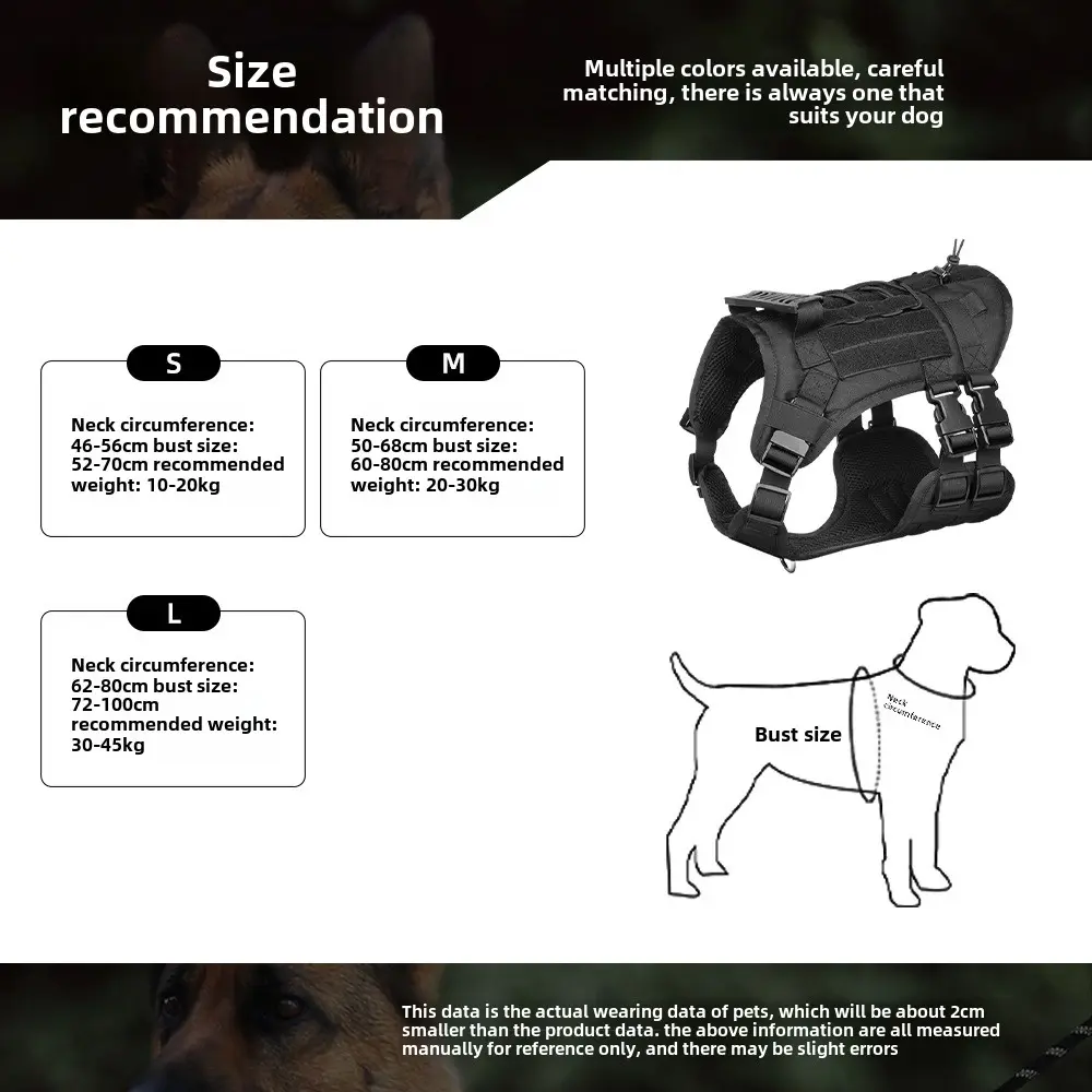 Pet Tactical Chest Back Vest Vest Vest Dog chest Harness Oxford Cloth dog leash in stock dog harness  dog collar