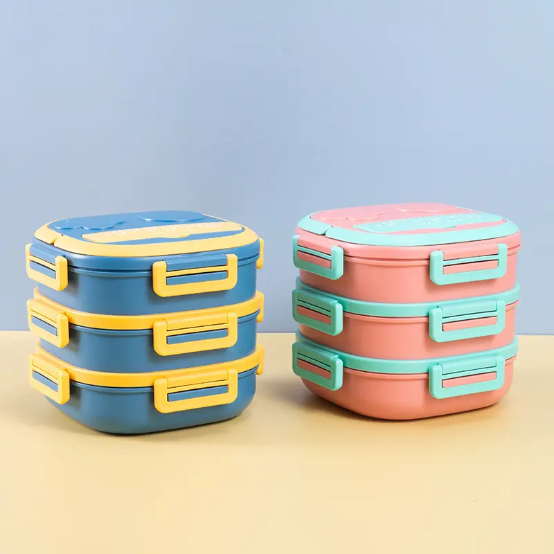 Laminated stainless steel insulated lunch box sealed students children divided lunch box with tableware portable bento box