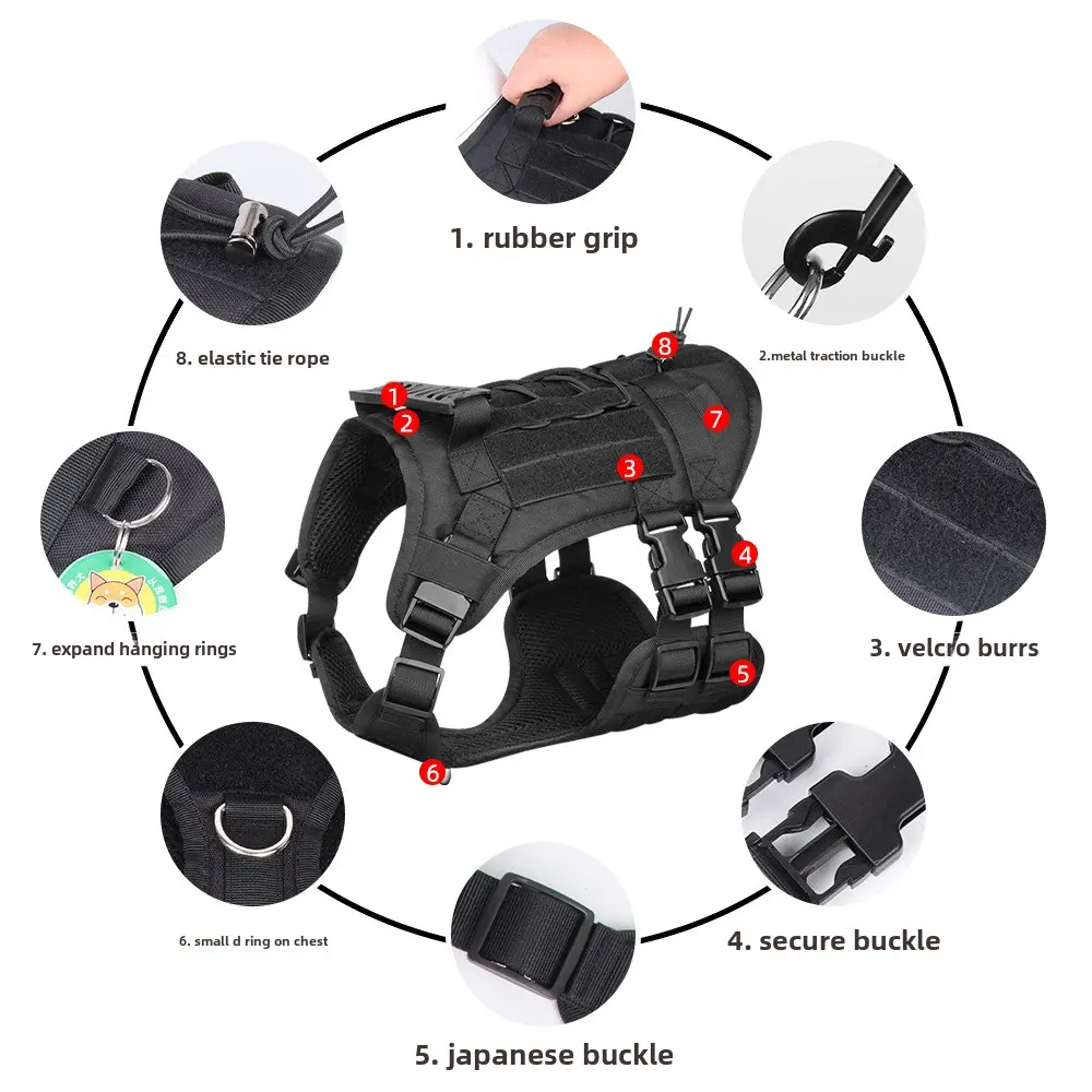 Pet Tactical Chest Back Vest Vest Vest Dog chest Harness Oxford Cloth dog leash in stock dog harness  dog collar