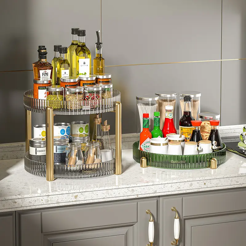 Light luxury gold-plated rotating storage box Household multi-functional storage shelf Cosmetics storage shelf Kitchen seasoning
