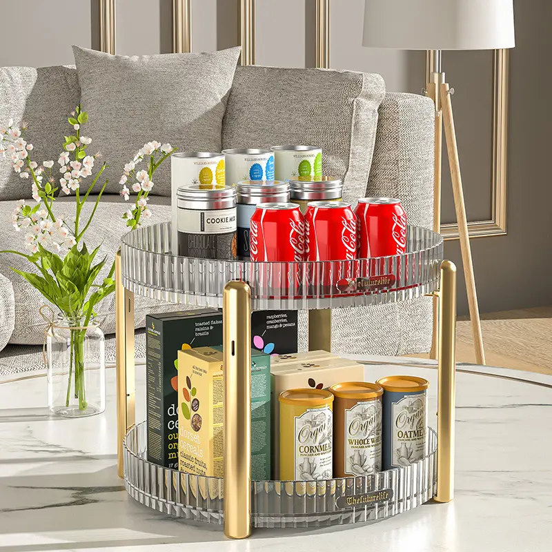 Light luxury gold-plated rotating storage box Household multi-functional storage shelf Cosmetics storage shelf Kitchen seasoning