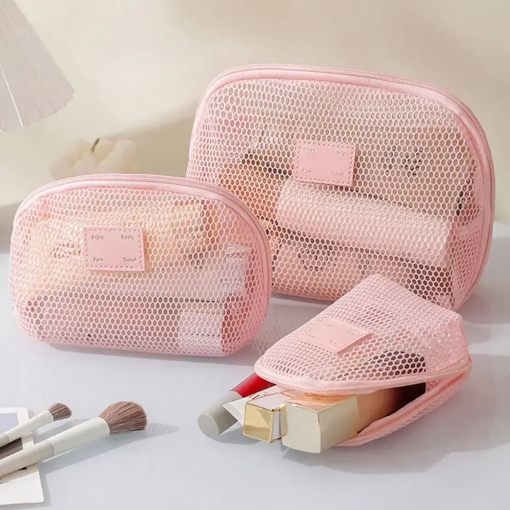 Casual Nylon Cosmetic Bag Hand-held Mesh Makeup Bags Multipurpose With Zipper Storage Pouch Travel Toiletry Wash Bags