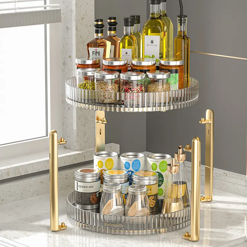 Light luxury gold-plated rotating storage box Household multi-functional storage shelf Cosmetics storage shelf Kitchen seasoning