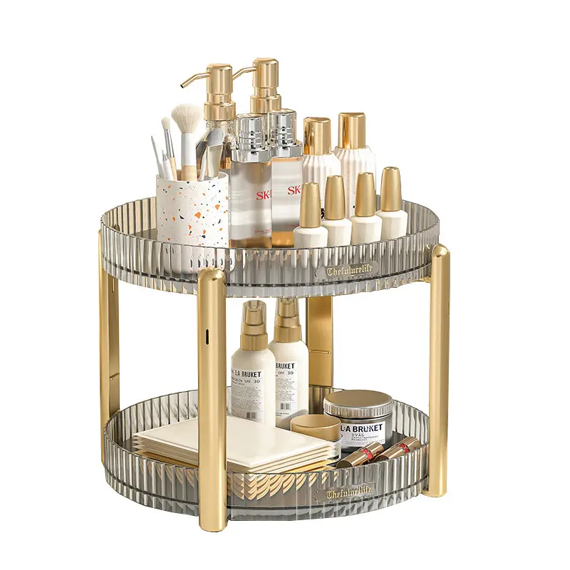 Light luxury gold-plated rotating storage box Household multi-functional storage shelf Cosmetics storage shelf Kitchen seasoning