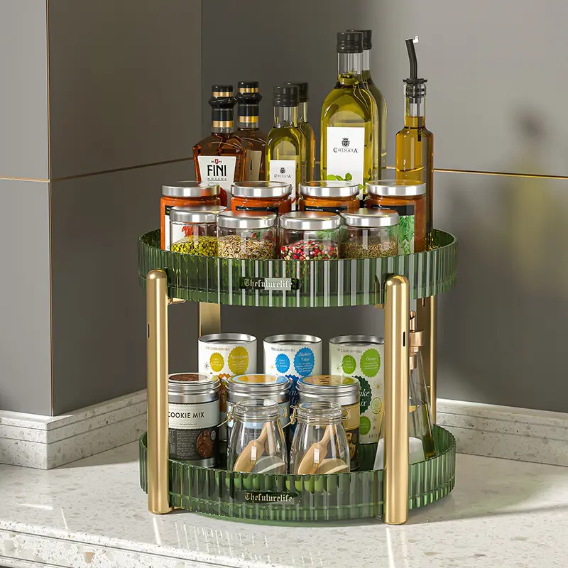 Light luxury gold-plated rotating storage box Household multi-functional storage shelf Cosmetics storage shelf Kitchen seasoning