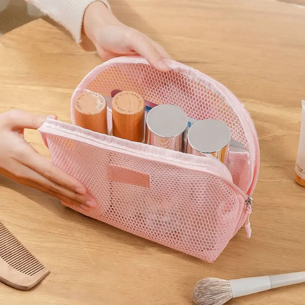 Casual Nylon Cosmetic Bag Hand-held Mesh Makeup Bags Multipurpose With Zipper Storage Pouch Travel Toiletry Wash Bags