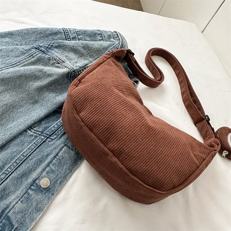 New trendy shoulder bag female ins day corduroy student class commute all-in-one high capacity crossbody Tote bag