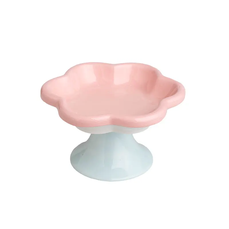 Creative flower-shaped ceramic cat bowls, cartoon cat bowls, anti-tipping pet cat food dishes, water bowls pet products