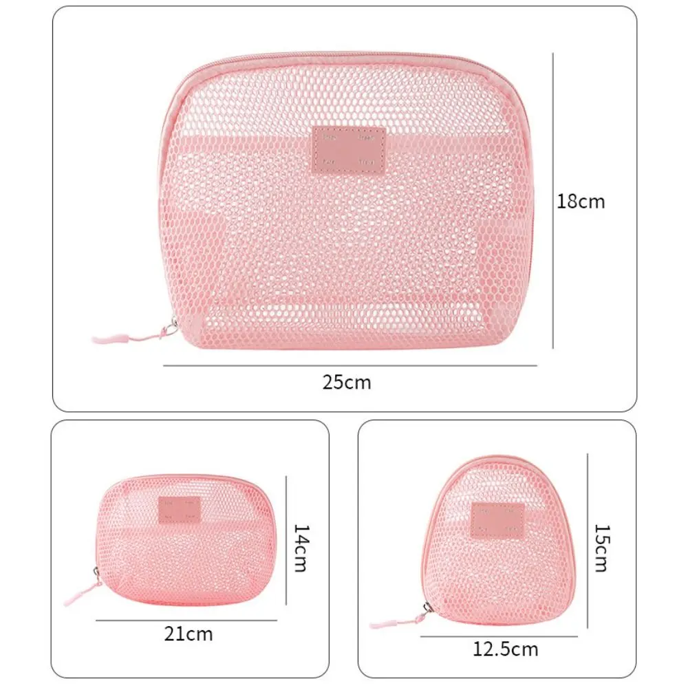 Casual Nylon Cosmetic Bag Hand-held Mesh Makeup Bags Multipurpose With Zipper Storage Pouch Travel Toiletry Wash Bags