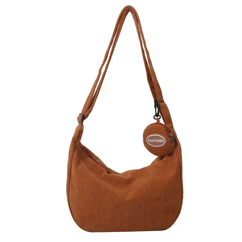 New trendy shoulder bag female ins day corduroy student class commute all-in-one high capacity crossbody Tote bag