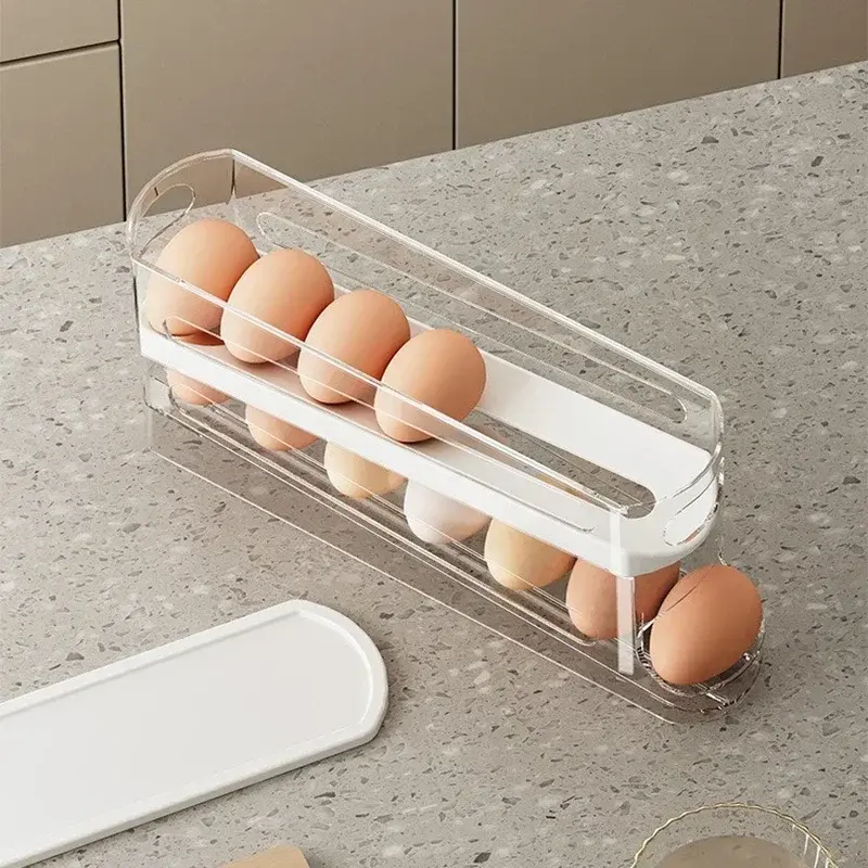 Bilayer Fridge Egg Storage Box Automatic Rolling Eggs Holder Rack Ladder Style Refrigerator Eggs Dispenser Egg Organizer Holder