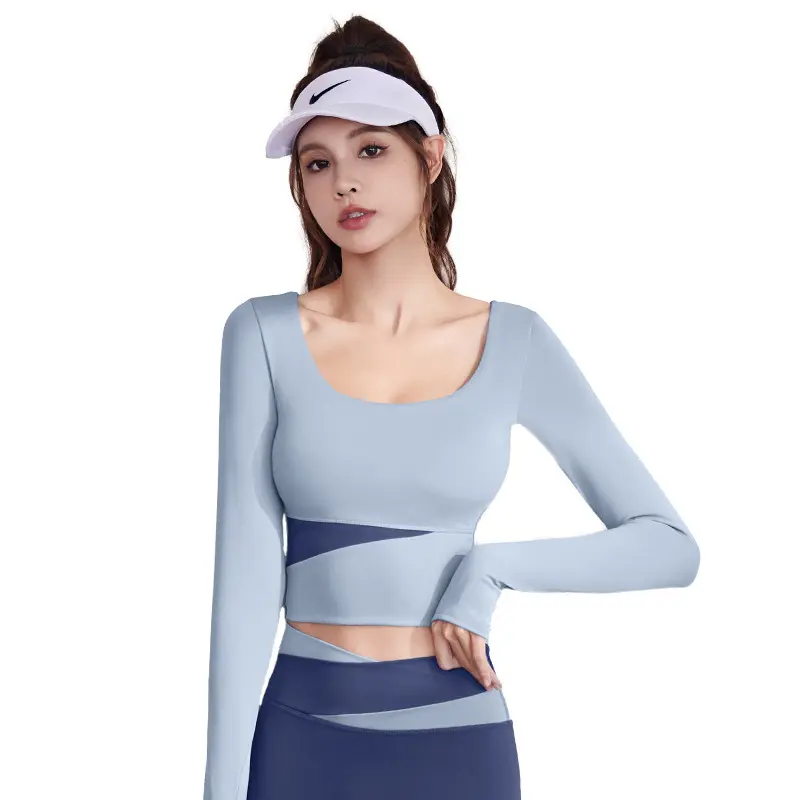 Juyitang thin velvet color matching long-sleeved nude and thin sports running fitness top women