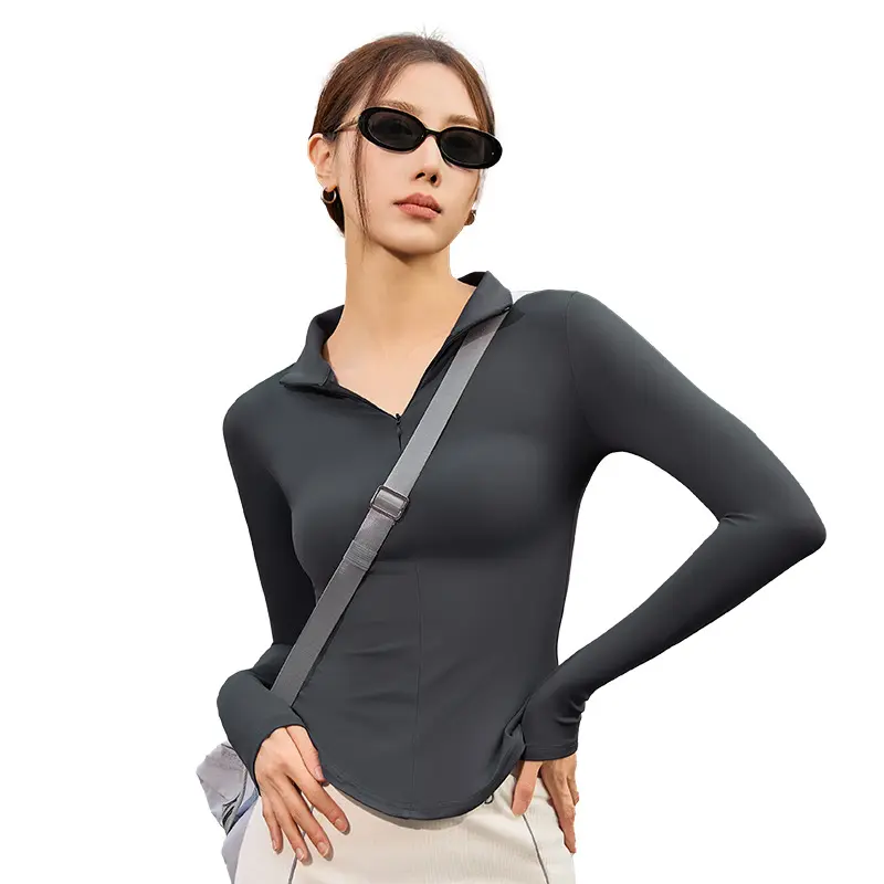 Juyitang fashion half zipper yoga clothes nude tight seamless breathable sports fitness top women