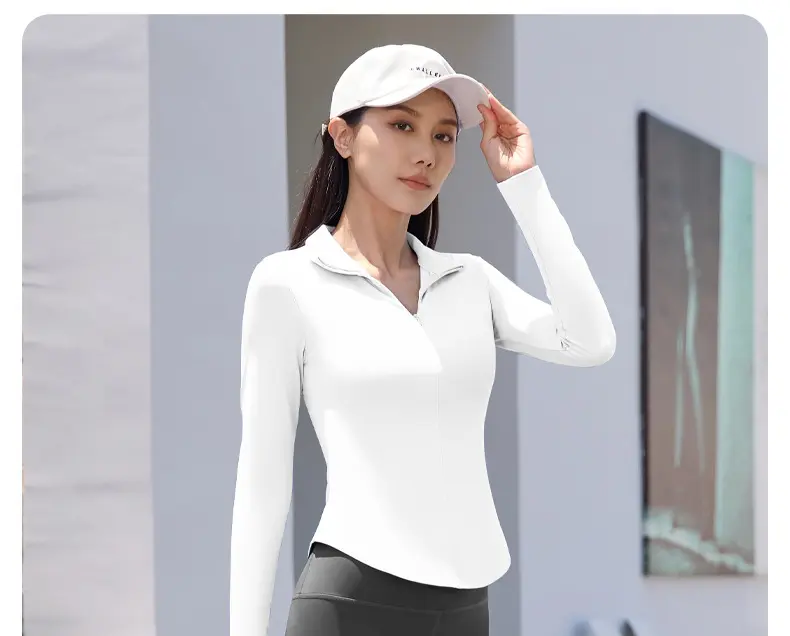 Juyitang fashion half zipper yoga clothes nude tight seamless breathable sports fitness top women
