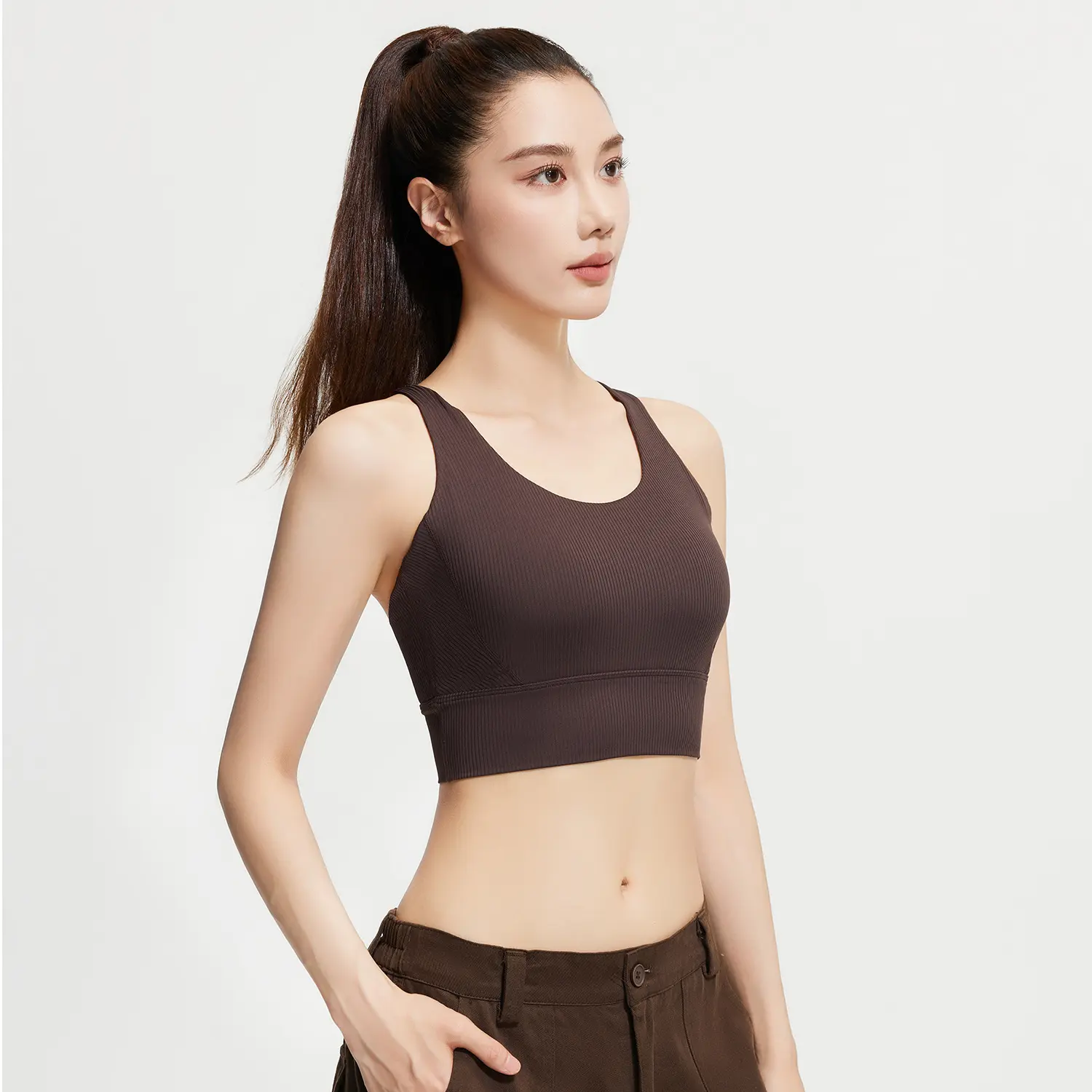 Juyitang Striped Shockproof Beauty Back Yoga Vest Integrated Fixed Cup Fitness Sports Underwear Bra Women