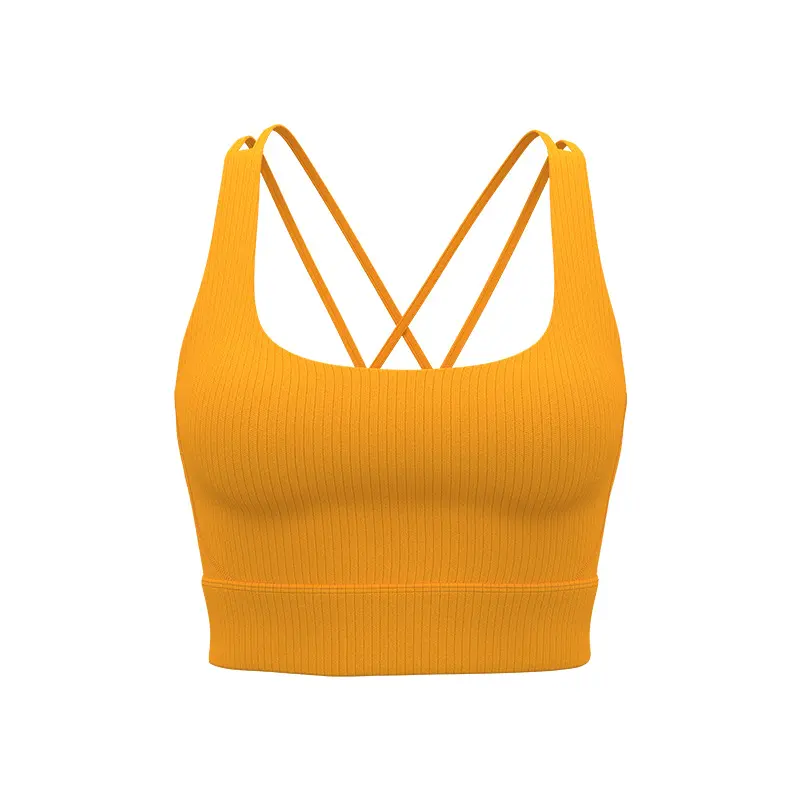Juyitang Striped Shockproof Beauty Back Yoga Vest Integrated Fixed Cup Fitness Sports Underwear Bra Women