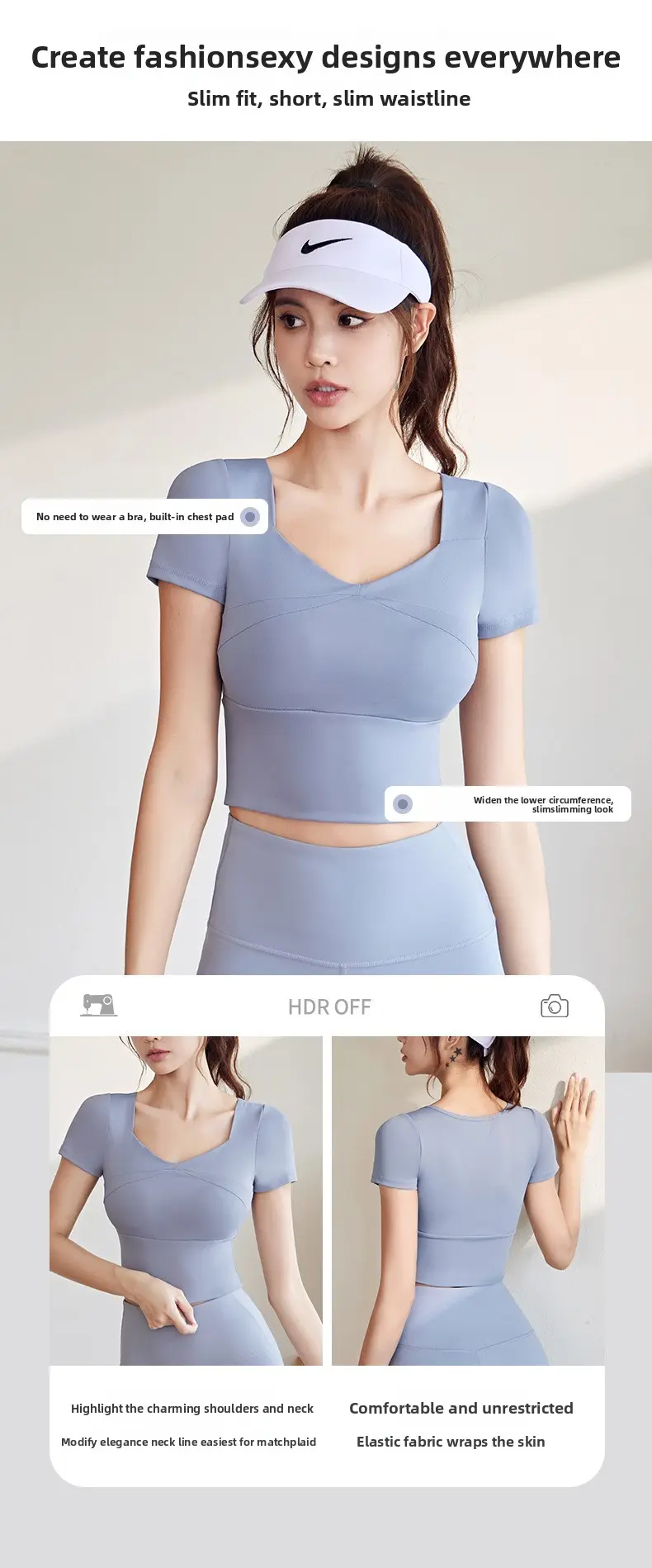 Juyatang splicing yoga clothes with chest pads yoga short sleeves nude and thin sports fitness tops women