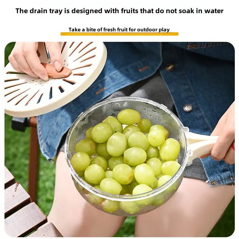 Handle type drain basket with cover Kitchen household wash fruit basket Refrigerator storage box thickened double