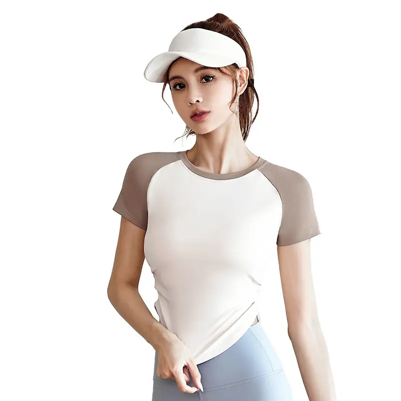 Juyatang Yoga Suit Women's Skinny Naked Yoga Suit Sports Fitness Outdoor Wear Top Short Sleeve