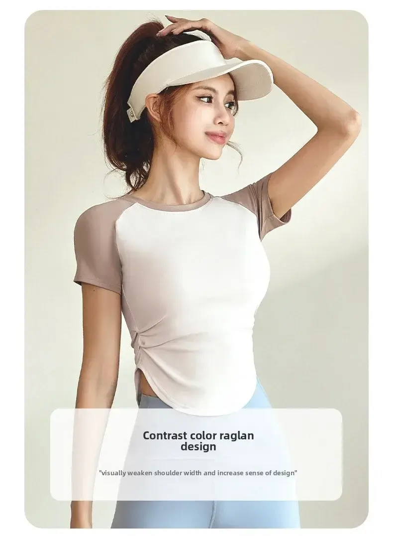 Juyatang Yoga Suit Women's Skinny Naked Yoga Suit Sports Fitness Outdoor Wear Top Short Sleeve