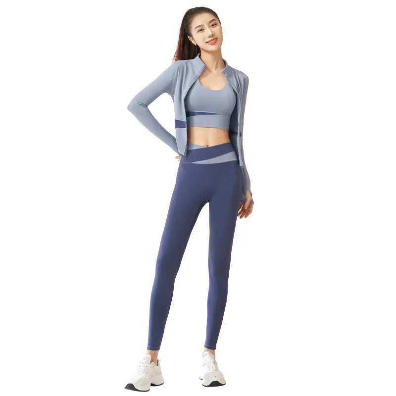Juyitang color matching yoga four-piece nude fitness clothes free chest pad high-intensity yoga set