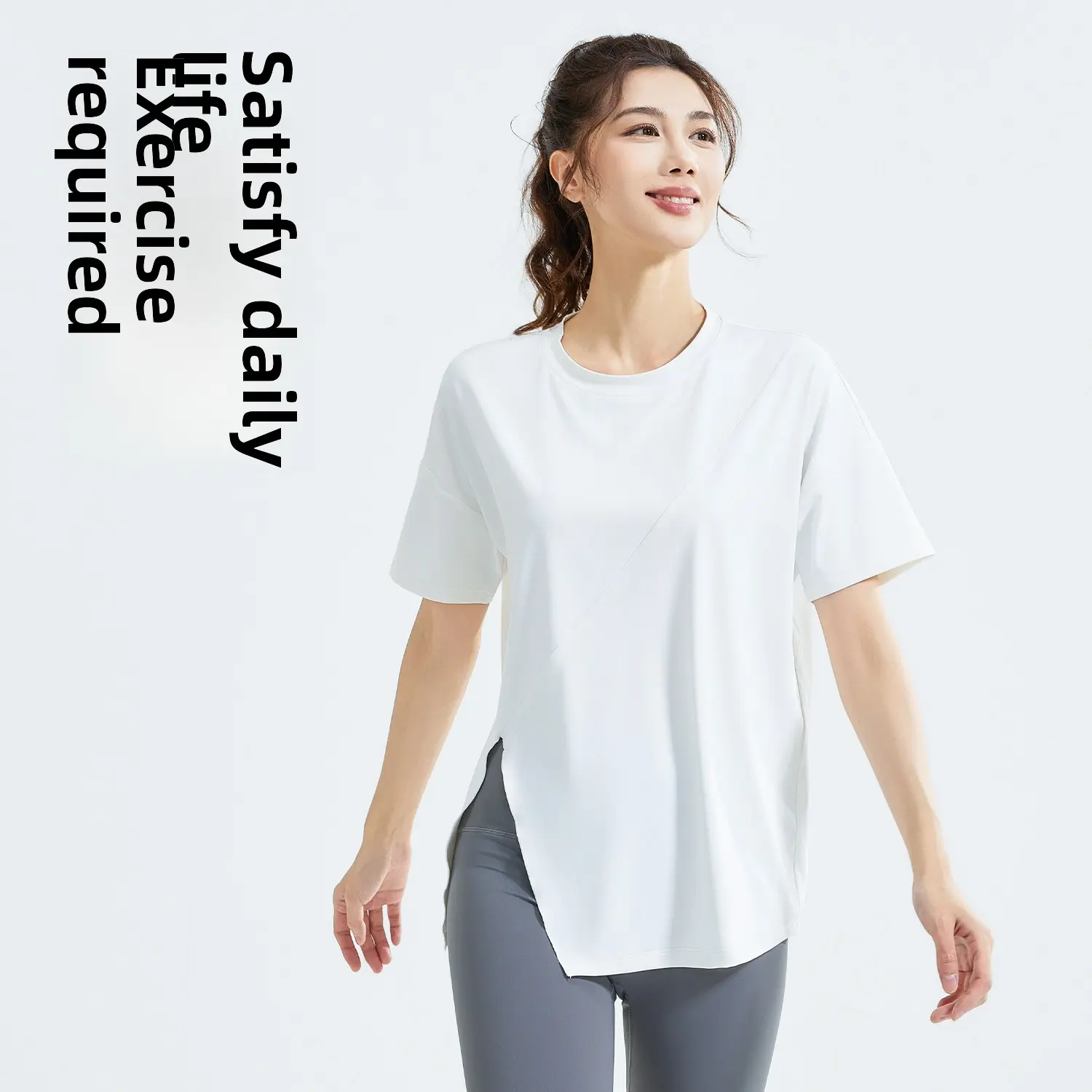 Juyatang split ends loose yoga clothes running sports fitness tops blouses short sleeves summer women