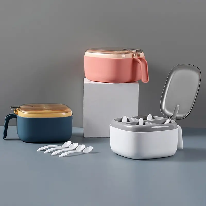 Seasoning box set four boxes in one kitchen with taste salt tank household multi-compartment with cover storage seasoning box