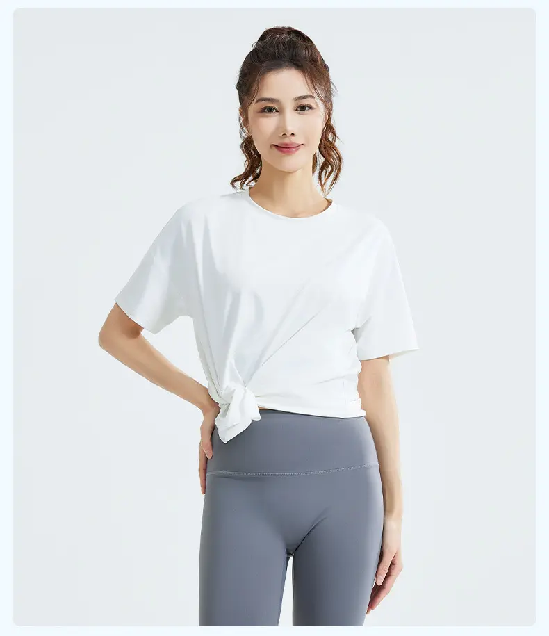 Juyatang split ends loose yoga clothes running sports fitness tops blouses short sleeves summer women