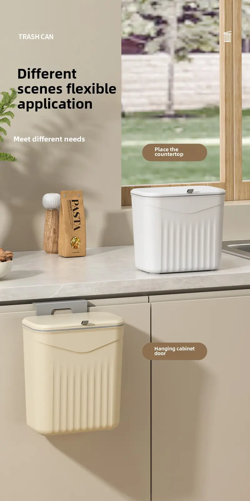 Kitchen hanging trash can Household cabinet wall hanging storage pail Plastic toilet Toilet with lid compost bin