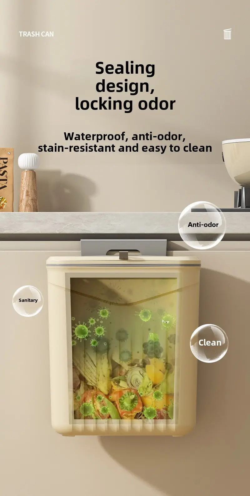 Kitchen hanging trash can Household cabinet wall hanging storage pail Plastic toilet Toilet with lid compost bin
