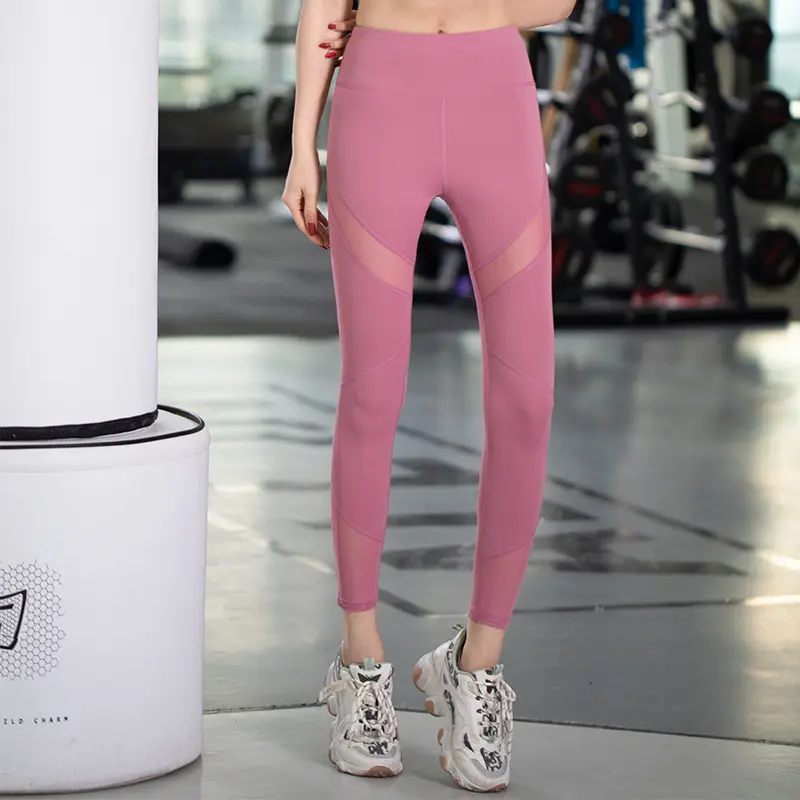 Juyitang, Peach Yoga Pants Women's High Waist Elastic Mesh Splicing Sports Leggings Hip Lifting Fitness Pants Women's