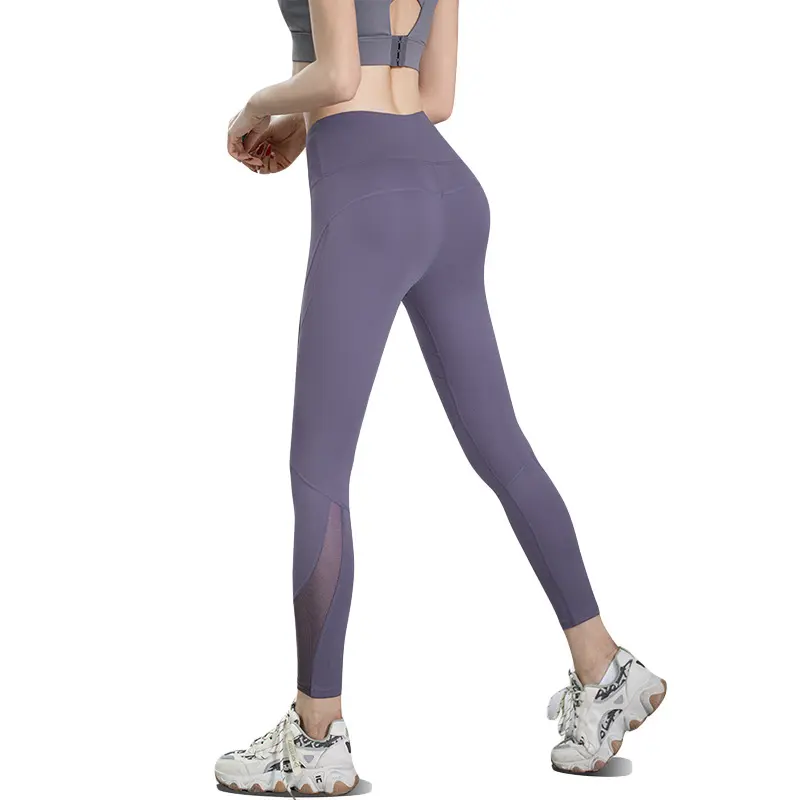 Juyitang, Peach Yoga Pants Women's High Waist Elastic Mesh Splicing Sports Leggings Hip Lifting Fitness Pants Women's