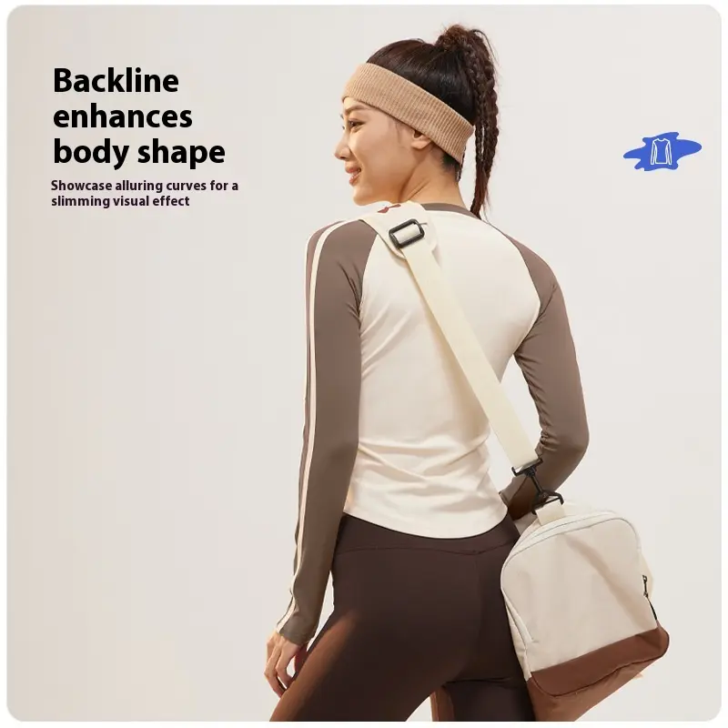 Juyatang crew neck letter print long sleeve women's retro style contrasting webbing high elastic thin T-shirt women clothes